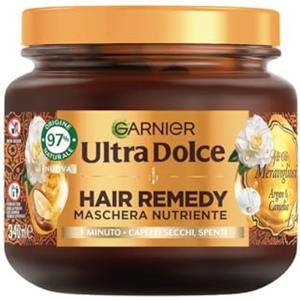 Garnier Ultra Dolce Maschera Nutriente, Per Capelli Secchi e Spenti, Azione In 1 Minuto, Con Olio di Argan Bio e Olio di Camelia, Gli Oli Meravigliosi, Hair Remedy, 340 ml