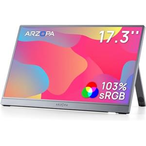 ARZOPA Monitor Portatile 17,3" IPS 103% sRGB | Schermo FHD 1080P | HDR10 | Ultra Sottile 9.3mm | Altoparlanti Integrati | Plug & Play per Laptop, PC, Mac, Console - Z1C PLUS