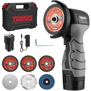 TEENO Smerigliatrice Angolare TEENO 19.500 RPM - Smerigliatrice Senza Filo 76mm, Kit Completo con 2 Batterie 2000mAh e 6 Dischi - Per Smerigliatura, Lucidatura, Taglio Professionale