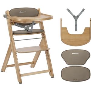 Bebeconfort Timba 2 con Cuscino, Seggiolone Pappa Evolutivo in Legno, 6+ Mesi, Fino a 110 kg, Sedia Evolutiva Ergonomica, Regolabile in Altezza, Vassoio Amovibile, Natural Wood + Cuscino
