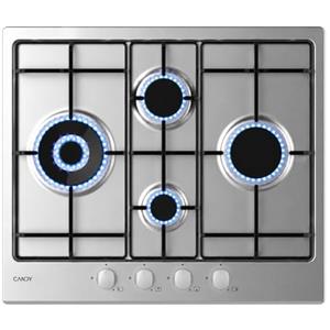Candy Idea Piano Cottura a Gas 4 Fuochi, Bruciatore Doppia Corona 4000W, Griglie Smaltate Lavabili in Lavastoviglie, Acciaio Inox, Sicurezza Gas, AxLxP 0,8x59,5x51 cm - CHW6D4WX