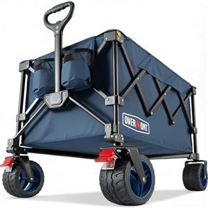Overmont Carrello da Giardino Pieghevole con Ruote - Carrello da Spiaggia per Tutti i Terreni - Capacità Carico 150kg 150L per Festival Campeggio Picnic Sport Shopping Blu