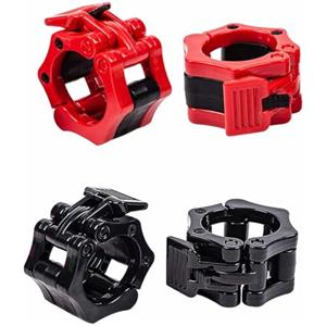 Elegance-go Collari per Bilanciere,4 Pezzi Collare a Morsetto per Bilanciere 25mm Morsetto Bilanciere per Allenamento Sollevamento Pesi Fitness Bodybuilding (Rosso + Nero)