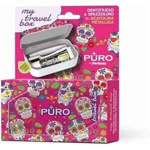 Forhans, Kit da viaggio, My Travel Box Teschi Rosa, Kit Con Spazzolino Componibile E Dentifricio Al Carbone Attivo, Contenitori Da Viaggio Per Liquidi, Mini Size da Viaggio