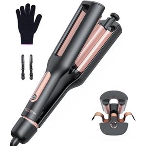 BESTOPE MIX 4 In 1 Regolabile Piastra Onde per Capelli - 22/25/32/38mm Piastra Onde per Onde da Spiaggia, Onde Naturali, Onde d'acqua, Onde da Sirena, Antiscottature, Display Digitale, 4 Temperature