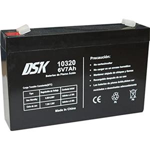 DSK 10320 - Batteria al piombo AGM ricaricabile sigillata 6V 7Ah. Ideale per auto e moto elettriche per bambini, scooter, sistemi UPS, sistemi di sicurezza.