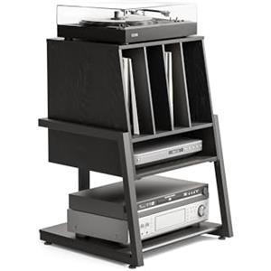 FITUEYES Design Mobile Giradischi 4-level, Mobile HIFI Contiene 120 Record, Carico Massimo 50 kg, Adatto per Soggiorno, Sala Musica, Nero