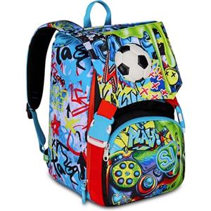 SJ GANG STYLE JAM GANG Zaino Doppio Scomparto Estensibile, Blu, Maxi Capienza, Schienale Preformato, Bambino, Scuola Elementare