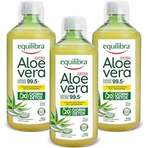 Equilibra Integratori Alimentari, Aloe Vera Extra 99,5%, Integratore Aloe Vera da Bere Puro o Diluito, Aloin Free, Detox, Pura Polpa, Senza Aggiunta di Acqua, Prodotto Vegano, 3 Pezzi da 1 Litro