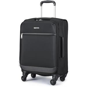 Amazon Basics Bagaglio a Mano Morbido (53 cm), Valigia con 4 Ruote Girevoli Multidirezionali 360°, Espandibile, Tasca con Cerniera e Cinghie, Manico Telescopico, Nero