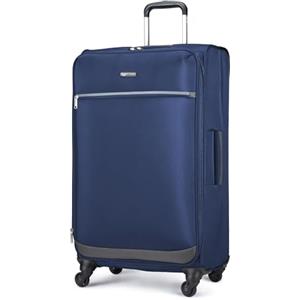 Amazon Basics Valigia Morbida Grande (76 cm), Con 4 Ruote Girevoli Multidirezionali 360°, Espandibile, Tasca con Cerniera e Cinghie, Manico Telescopico, Blu Navy