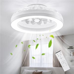 Ateroll Ventilatore Da Soffitto Con Luce, 48 cm Lampada Ventilatore e Telecomando,Dimmerabile 3000K-4000K-6500K-RGB,6 Velocità, Memoria Timer Illuminazione,Modalità Estate e Inverno (Bianco)