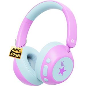 Steellumen Cuffie Bluetooth Bambina, Cuffie Bambini Antirumore con ANC, Senza Fili e Cablata, 70h Autonomia, Limite di Volume 75/85/94dBA, Pieghevole Regolabile per Scuola, Viaggio