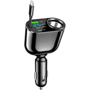 Generic Caricabatteria da auto con 0 doppie porte USB, uscita PD30W da 66 W, cavo retrattile e display digitale per ricarica rapida di smartphone e tablet (PD30W)