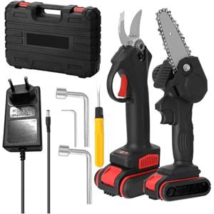 MF artSHOP Kit Potatura, Forbici da Potatura e Mini Sega Elettrica, Motosega Lama 4, Trancia Rami Professionale Cesoie Elettriche portatile, 5 M/S, con 2 Batterie da 48V, Valigetta e Accessori