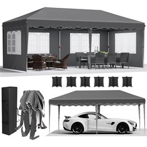 LIFERUN Gazebo 3x6 Pieghevole Impermeabile, Resistente 420D Oxford Ispessente, Tendone con 4 Pannelli Laterali, Protezione UV 50+, Gazebo da Giardino per Feste Campeggio Matrimonio, Grigio