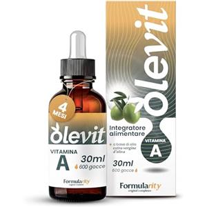 FORMULARITY OLEVIT VITAMINA A - 4 Mesi di Durata - In Olio Extravergine d'Oliva Italiano Spremuto a Freddo - Integratore Naturale ad Alta Biodisponibilità - Senza Zuccheri, Glutine, Lattosio, 30ml- Made in Italy