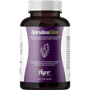 AGROINIZIATIVE SpirulinaSlim - Integratore Alimentare con Spirulina Biologica, Tè Verde, Zenzero e Acetil L-Carnitina, 100 Capsule