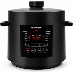 NutriChef Pentola a Pressione Elettrica 6 Litri, 1000 Watt Multicooker, Cuociriso, Slow Cooker, Vaporiera Elettrica, Acciaio Inox, LCD, Timer, Mantieni Caldo, Nero