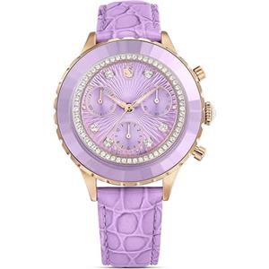 Swarovski Octea Chrono Orologio, con Cristalli Viola, Swiss Made, Meccanismo al Quarzo, Impermeabile Fino a 50 m, Finitura in Tono Oro Rosa, 42 x 37 mm, 11 mm, 15,5-17,5 cm, 1,6 cm