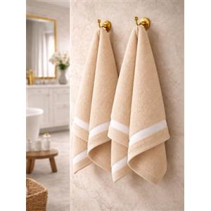 B O S A L O N I Set BOSALONI HOME 2 Asciugamani Viso in Velluto di Corallo 40x80 cm - Morbidi e Assorbenti - Bipack Bagno e Ospiti - (Beige Sabbia)
