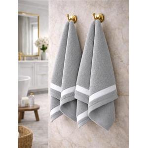 B O S A L O N I Set BOSALONI HOME 2 Asciugamani Viso in Velluto di Corallo 40x80 cm - Morbidi e Assorbenti - Bipack Bagno e Ospiti - (Grigio Perla)