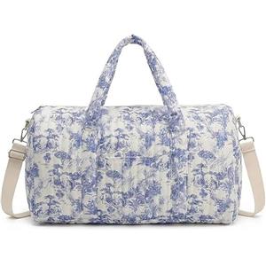 Starnearby Borsa da Viaggio Trapuntata Donna, Borsa per Maternità per la Mamma, Borsone da Weekend Donna Motivo Floreale, Bagaglio a Mano per Parto Ospedale, Palestra (Blu a)
