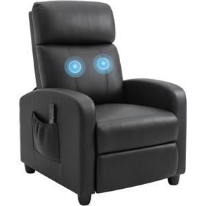 HOMCOM Poltrona Massaggiante Reclinabile Manuale 150° Nero | 2 Punti Di Massaggio, Poggiapiedi, Poltrona Relax Imbottita, Pelle PU, con Telecomando, Tasca Laterale, Per Casa Ufficio