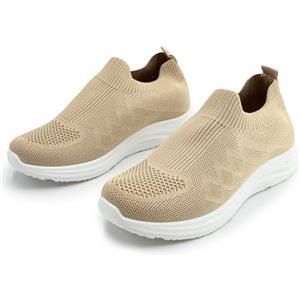 JOMIX Scarpe Donna Leggere Estive Slip On in Tessuto Elasticizzato Sneakers Estive Casual Senza Lacci Traspiranti per Camminare Shopping Vacanza Uscite Quotidiane Comfort Prolungato Beige 40