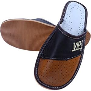 APREGGIO - Ciabatte Uomo in Pelle Liscia - Pantofole Casa Uomo - Con le dita coperte - Slip-On - Suola Piatta - Vip Marrone - Taglia 45 EU