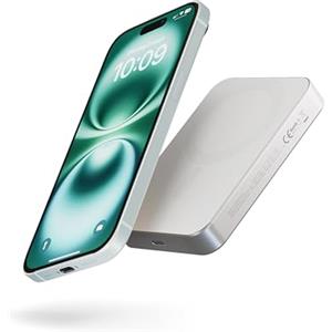 OtterBox Zens Slim Aluminium Power Bank Qi2 10k mAh, Caricatore Wireless MagSafe da 15 W per iPhone Air/17/16/15/14/13/12 e AirPods, Cavo USB C-C da 30 cm Incluso, Bianca