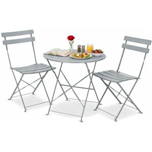 GARDENIA Set Cortina Bistrot da Giardino - Tavolo Rotondo e 2 Sedie Pieghevoli in Acciaio, Colore Tortora, Design Elegante per Balcone, Terrazzo Giardino e Veranda