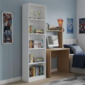 Dmora - Libreria Pomona, Mobile portalibri Alta a 5 Ripiani, Scaffale da Ufficio o cameretta, Scaffale Moderno con Scomparti, 52x25h80 cm, Bianco