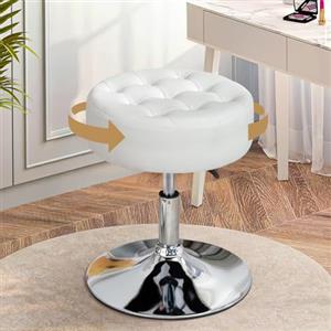 Ckaff Sgabello da Trucco, Sgabello Rotondo Girevole Regolabile in Altezza, Sgabelli Toeletta Trucco Sgabelli Basso da Bar, Sedia da Cucina in PU per Camera da Letto Soggiorno Salone Massaggi, Bianco