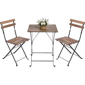 Brigros Set Bistro, tavolino + 2 sedie, comodo e portatile, utile per arredo bar, arredo giardino, picnic, semplice ed elegante (Acacia, Marrone)