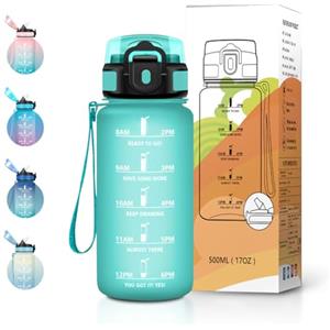 JAPORIA Borraccia 500ml con Cannuccia, Marcatori Temporali, Bottiglia Acqua Riutilizzabile, senza BPA, a Prova di Perdite, per Scuola, Ufficio e Sport
