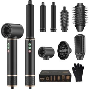 MogaWave Air Styler 7 in 1 Hair Styler, 1400W Asciugacapelli 110000 RPM 20m/s, Phon Arricciacapelli ad aria, Arricciacapelli ad aria, Spazzola Lisciante, Styler Capelli, Leggero e Silenzioso
