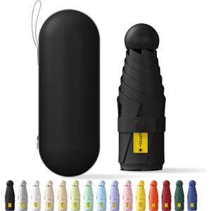 FWHFNB Ombrello Piccolo, Mini Ombrello Tascabile, Pieghevole Ombrello da Viaggio, Pioggia UV Protezione Sole, UPF 50+, Portatile Leggero Compatto, per Donne Uomini (Nero)