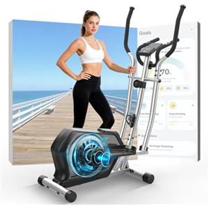 Cowmew Ellittiche Da Casa con App, 3-in-1 Ellittica Ultra Silenziosa con 16 Livelli di Resistenza,volano da 6 kg, Monitor LCD, Pedale Antiscivolo, Portabottiglie (Argento)