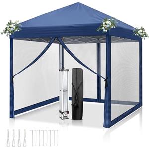 LEADZM Gazebo 3x3m, Pieghevole, Impermeabile, Protezione UV 50+, Regolabile in Altezza con 4 Zanzariere, Stabile, Ideale per Giardino, Terrazza, Campeggio e Uso Commerciale,Blu