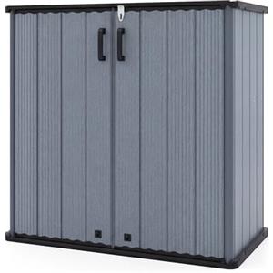 RELAX4LIFE Armadio da Esterno Basso 0,78㎡, 665 L Casetta in Plastica Porta Attrezzi, Capanno Impermeabile con Tetto Drenante, 2 Ante Bloccabili, per Giardino e Balcone, 120 x 65 x 117 cm (Grigio)