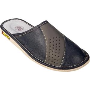 APREGGIO Pantofole Ciabatte Uomo Casa Pantofola Ciabatta Pelle Nero - Taglia 41 EU