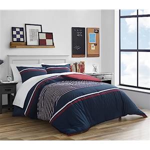 Nautica Set copripiumino in cotone reversibile con federe abbinate, peso medio per tutte le stagioni, matrimoniale, rosso Mineola, rosso/bianco/blu navy