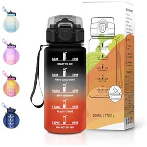 JAPORIA Borraccia Sportiva 500ml, Borraccia con Cannuccia, Marcatori Temporali, Senza BPA, a Prova di Perdite, Bottiglia Riutilizzabile per Scuola e Ufficio