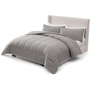 UGG Leonora - Set copripiumino con 2 federe, in piuma, reversibile, caldo, per tutte le stagioni, lavabile e ipoallergenico, per letto king size, colore: grigio chiaro