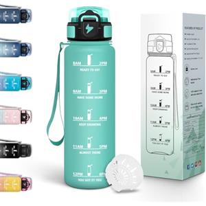 Motswedi Borraccia 0.5l, Borraccia Motivazionale, a Prova di perdite, Borracce Palestra, Con marca temporale, Bottiglia Acqua per Scuola, Yoga & Ufficio - Blu&verde