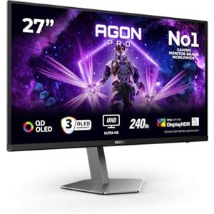 AOC Gaming Monitor AG276UZD 27 pollici 3840x2160, UHD, 240Hz, QD-OLED Panel, 0.03ms GtG, USB Hub Speakers, Height Adjustment, (HDMI2x 2.1 DP 1x 2.1) HDR400 TrueBlack, G-Sync Compatible, Nero