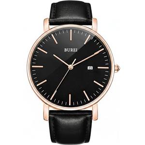 BUREI Uomo Orologio da Polso al Quarzo Classico con Cassa Ultra Sottile Design Minimalista Quadrante Analogico Data Finestra