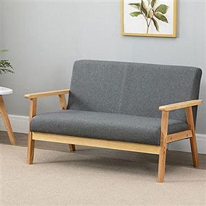 Dripex Divano a 2 posti, in tessuto, moderno e scandinavo, divano lounge in legno e tessuto di lino, per soggiorno, camera da letto, ufficio, grigio scuro, 113 x 67 x 75 cm, Grigio Scuro