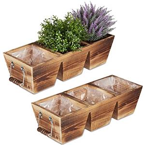Relaxdays Fioriera in Legno, 3 Portavasi per il Balcone e il Davanzale, Vaso Rettangolare per il Giardino, Naturale